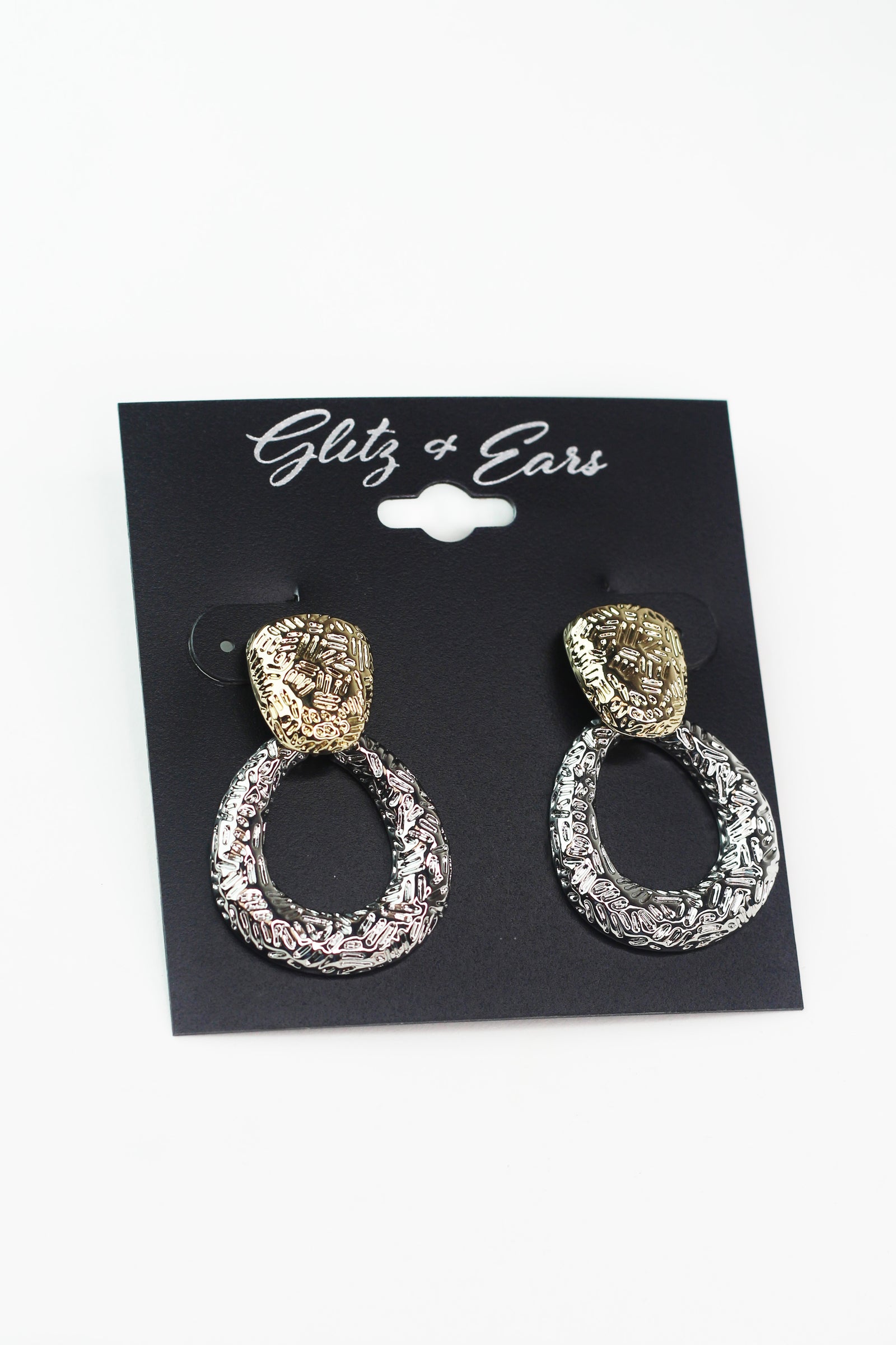 2-Toned Hanging Oval Design Earrings