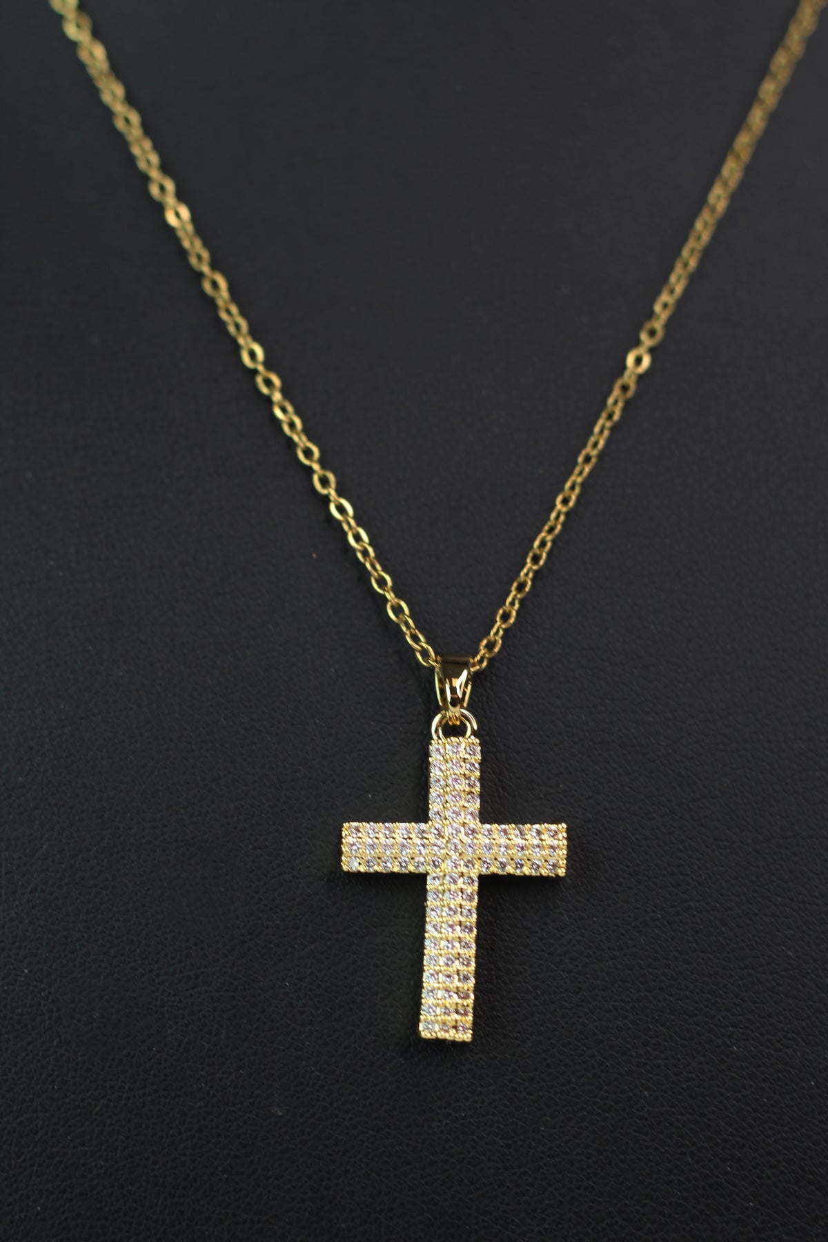 3- Row Dainty Rhinestone Cross Necklace