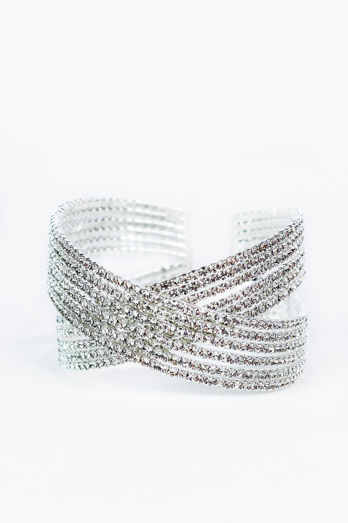 6 Row Rhinestone Criss Cross Cuff Bracelet