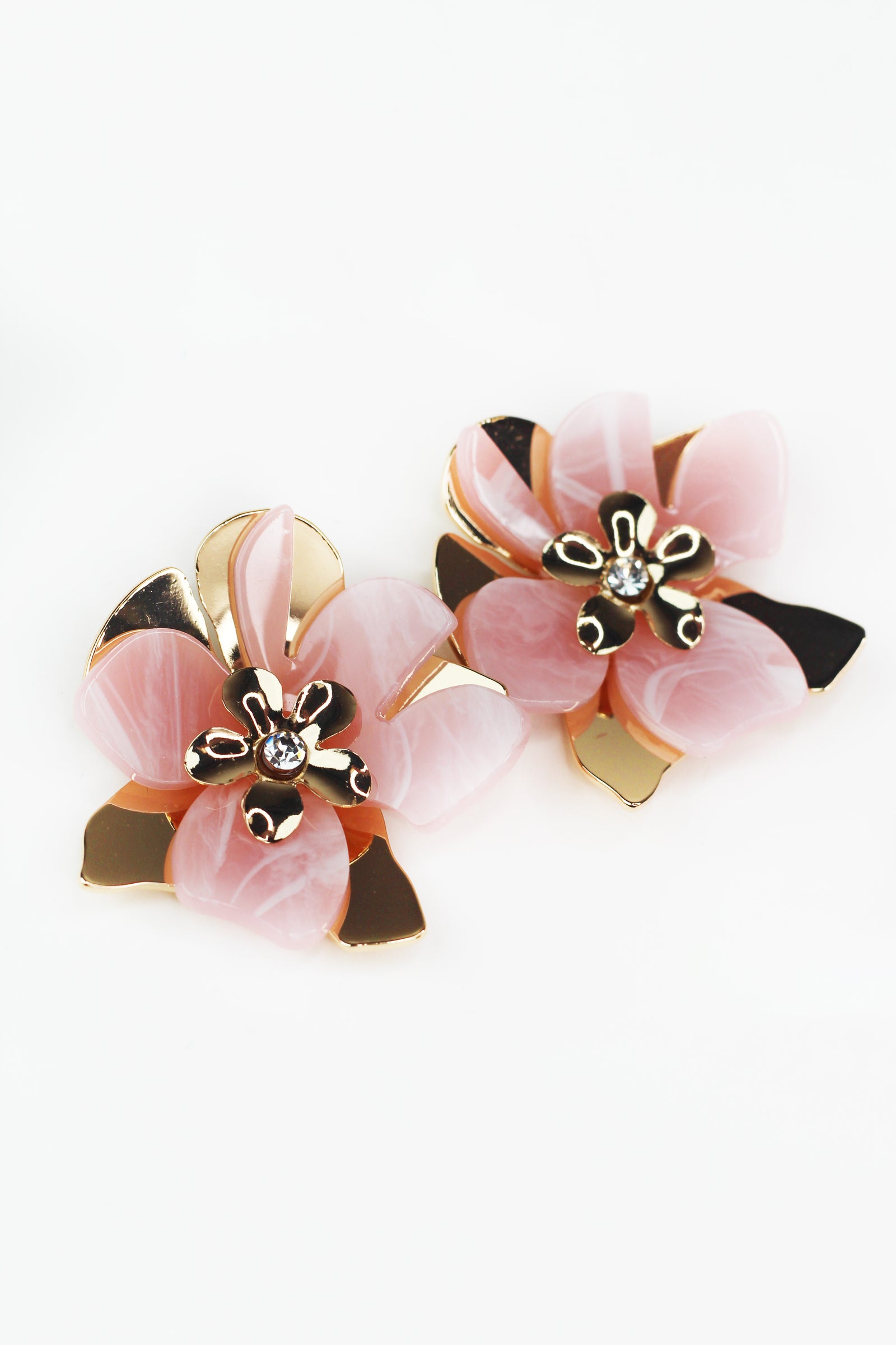 Large Flower Rhinestone Center Earrings