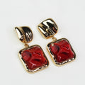 Square Crystal Gold Framed Dangling Earrings