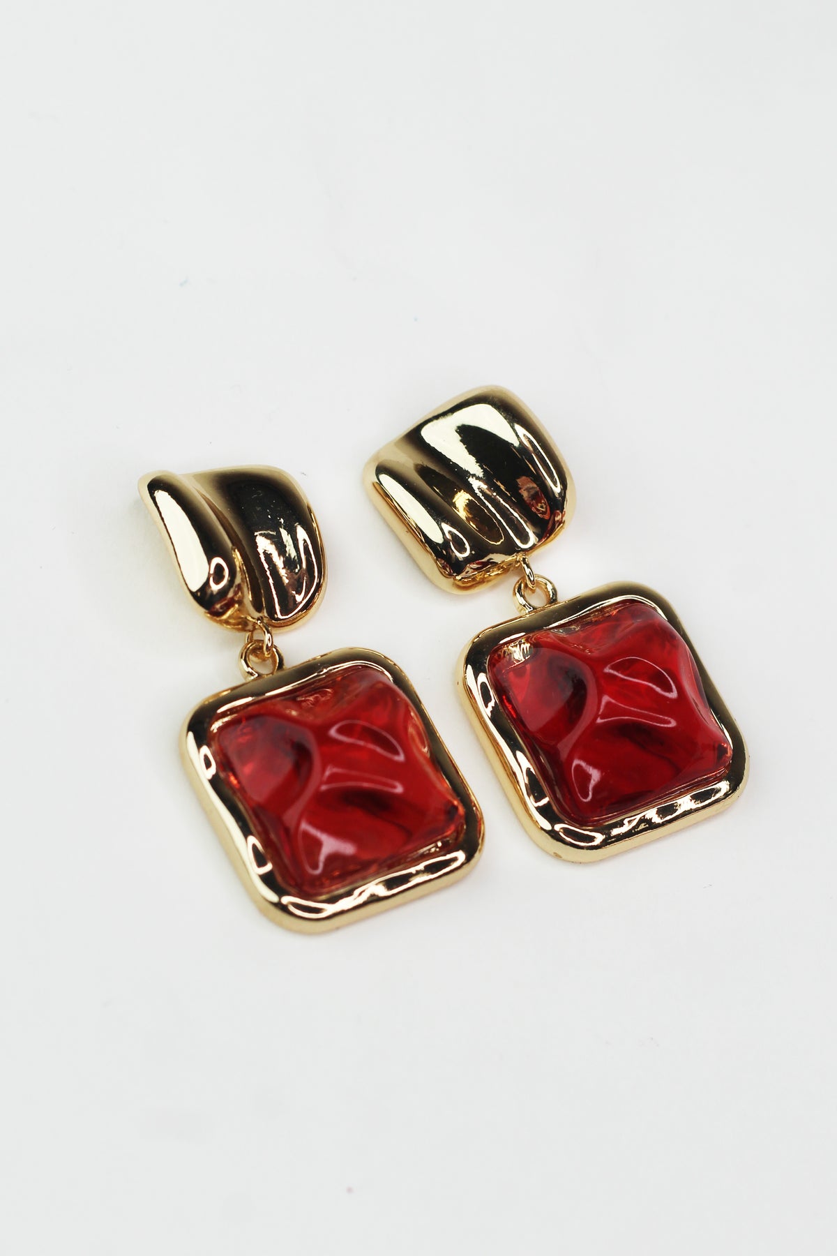 Square Crystal Gold Framed Dangling Earrings