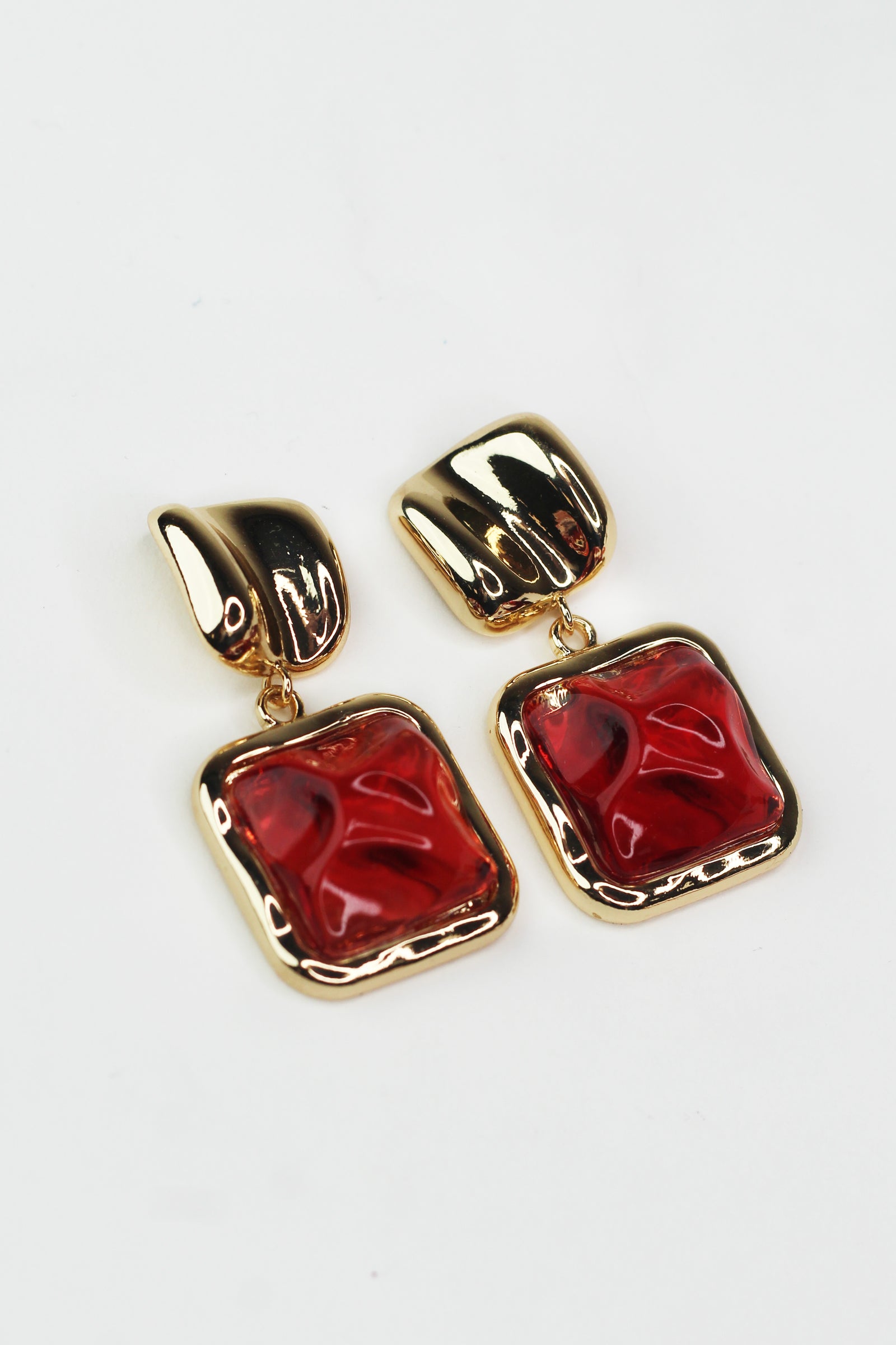 Square Crystal Gold Framed Dangling Earrings