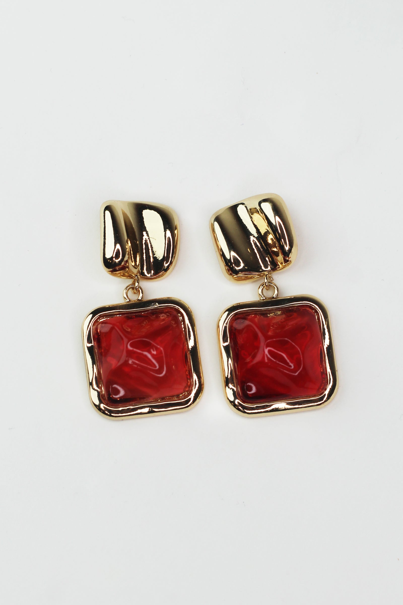 Square Crystal Gold Framed Dangling Earrings
