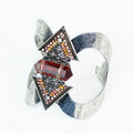 Metal Cuff w/ Crystal Center Rhinestone & Metal Beading Triangle Design