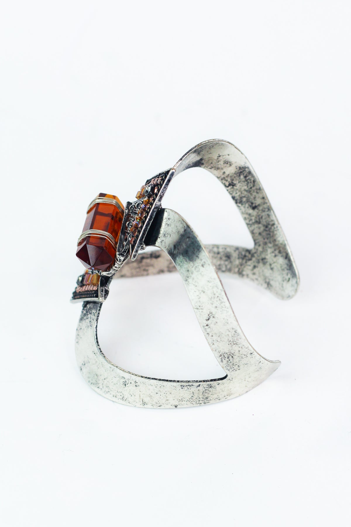 Metal Cuff w/ Crystal Center Rhinestone & Metal Beading Triangle Design