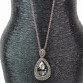 Framed Almond Rhinestone Center Pendant Necklace