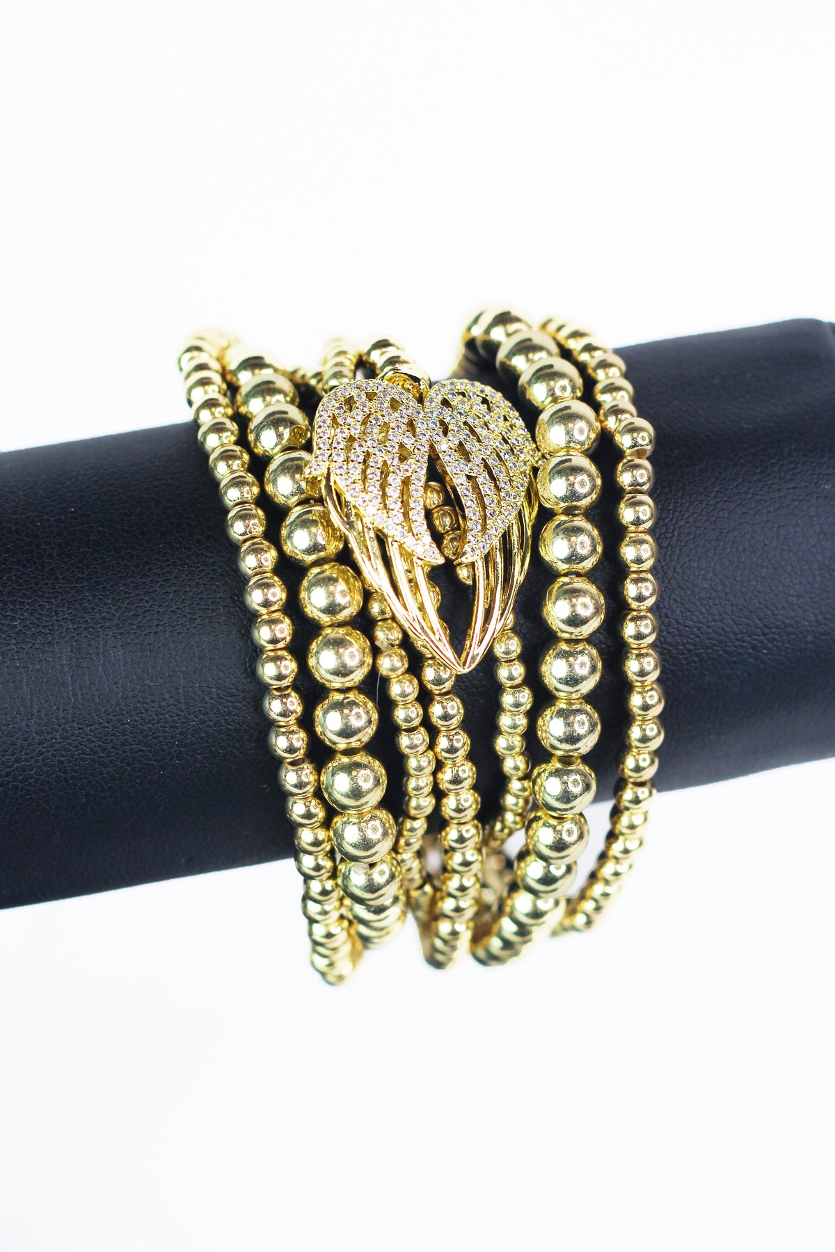 Pave Angel Wing Beaded Stretch Bracelet Set