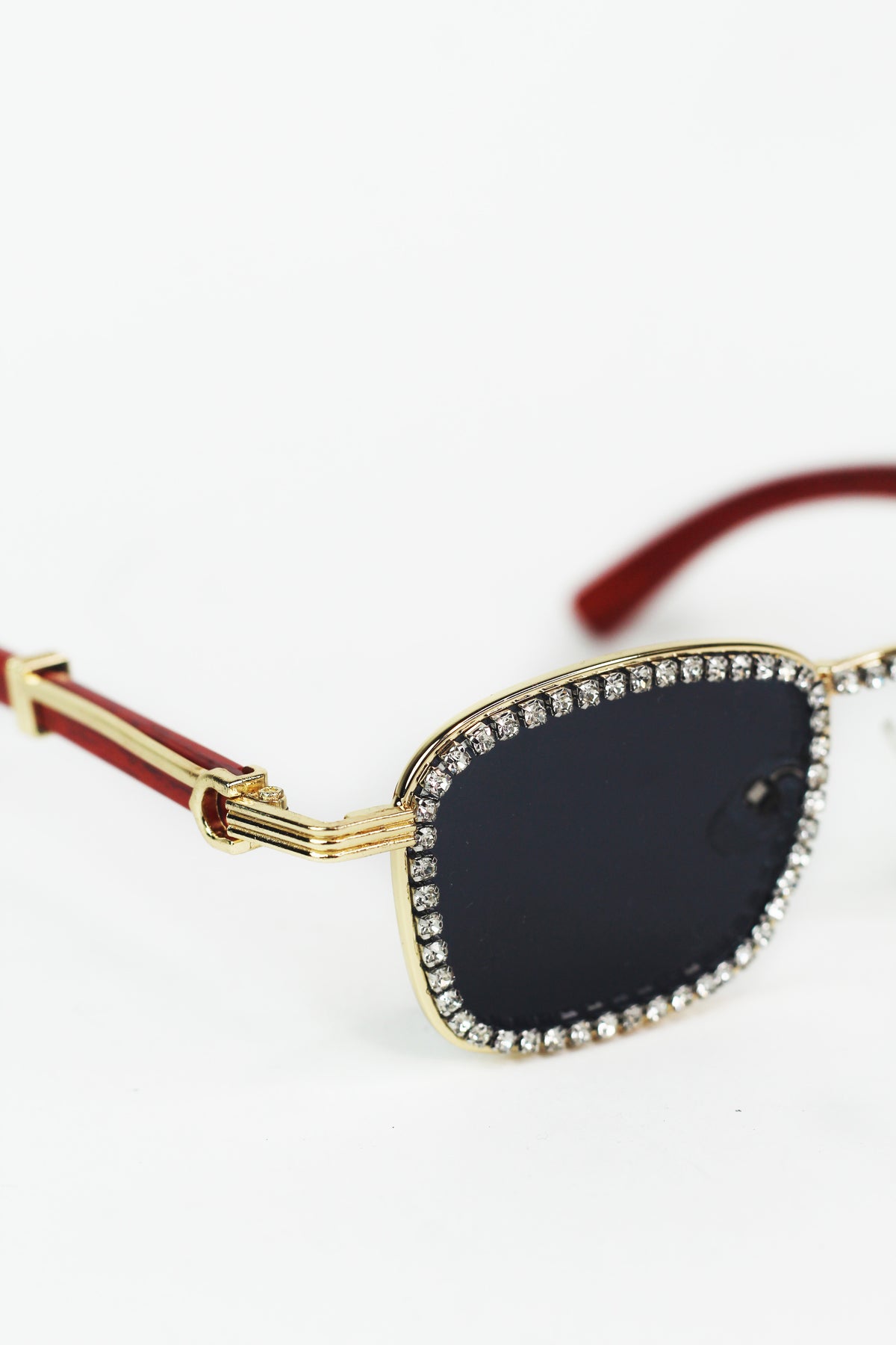 Full Rhinestone Framed Redwood Arm Design Sunglasses