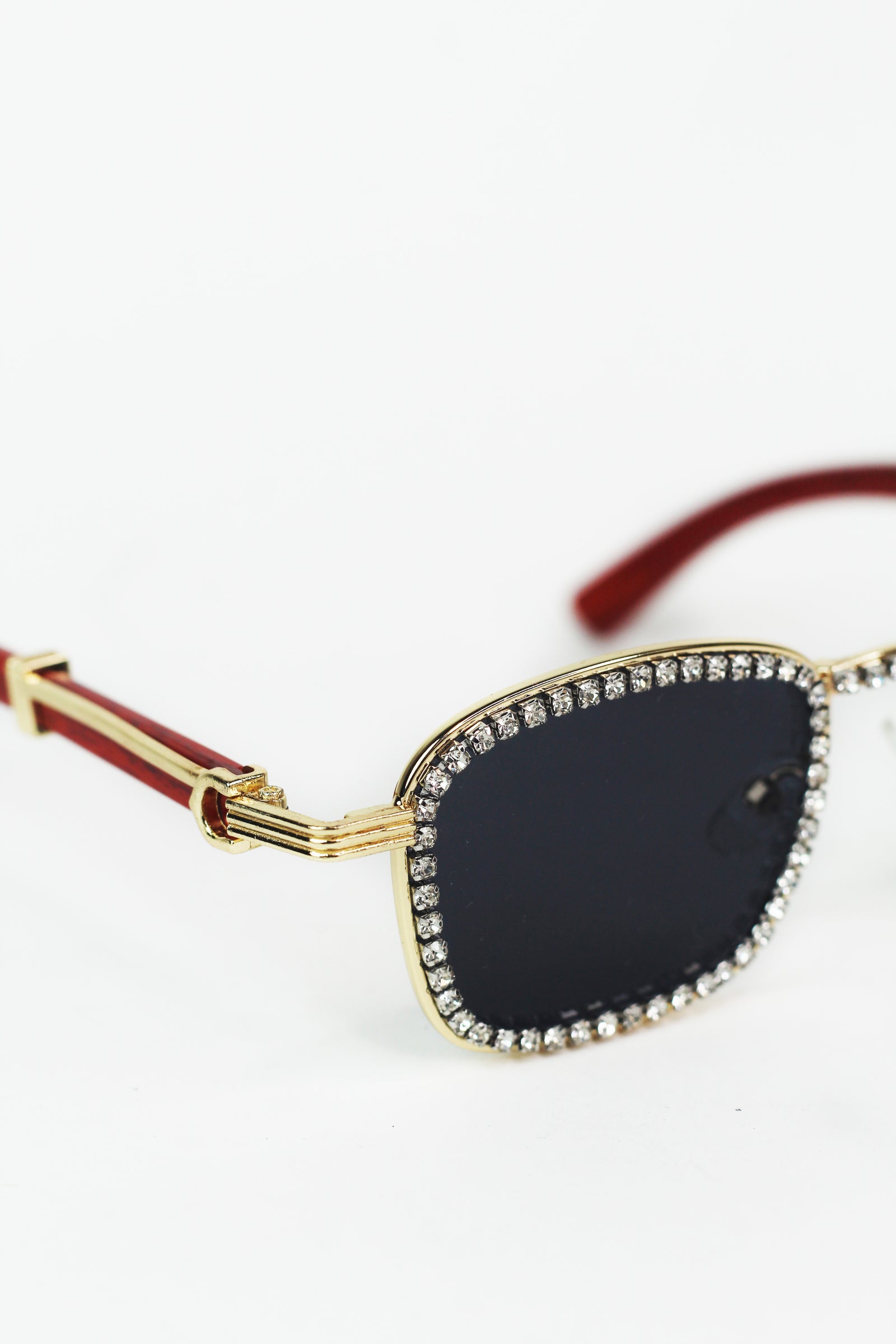 Full Rhinestone Framed Redwood Arm Design Sunglasses