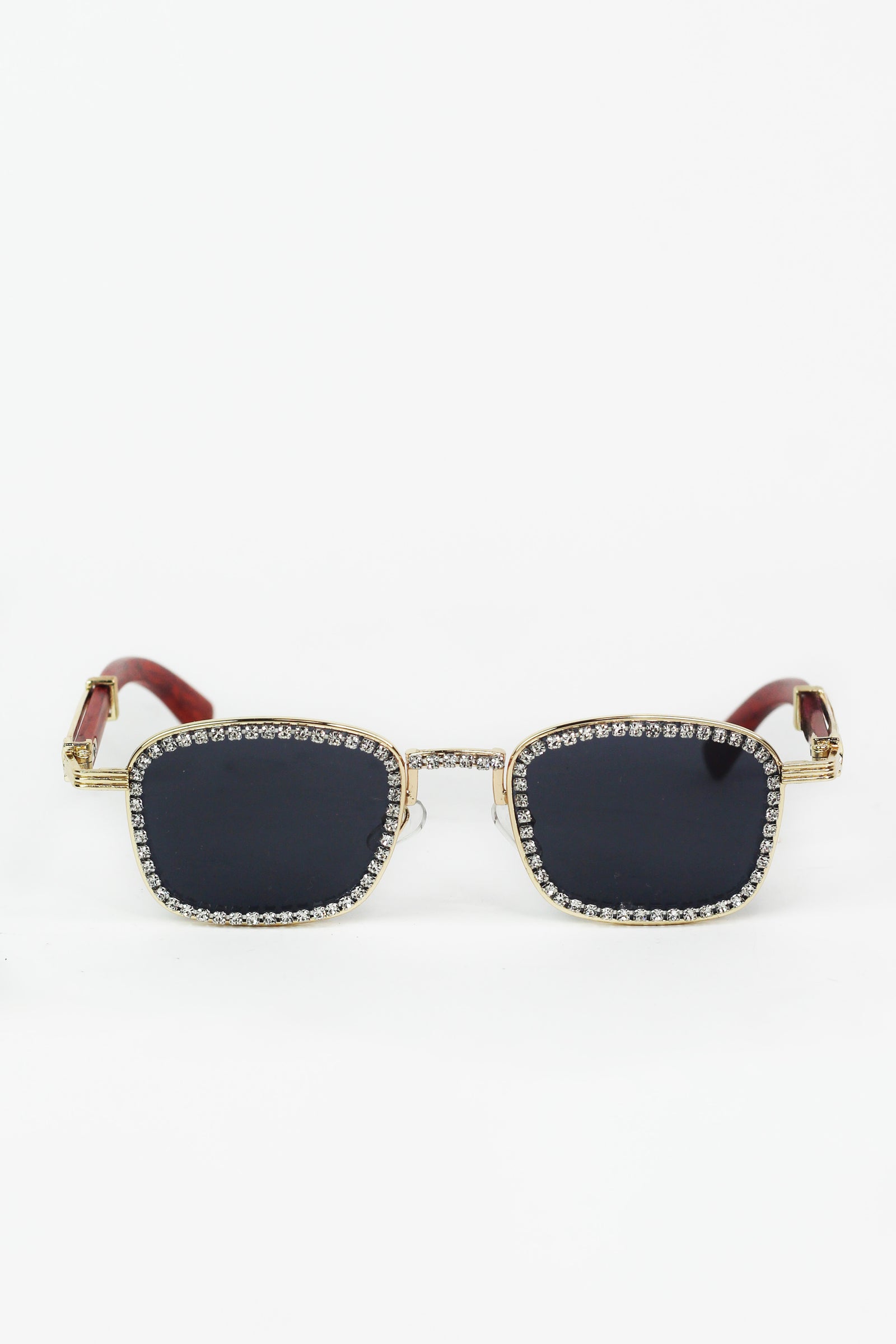 Full Rhinestone Framed Redwood Arm Design Sunglasses