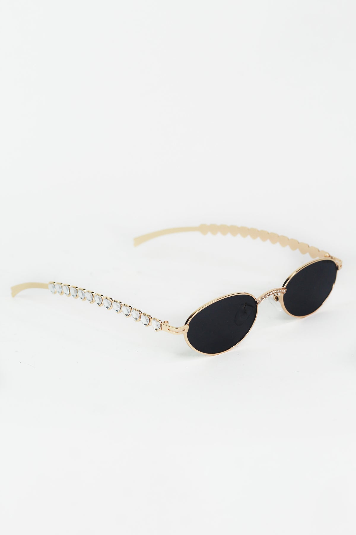 Small Oval Frame Heart Rhinestone Sunglasses