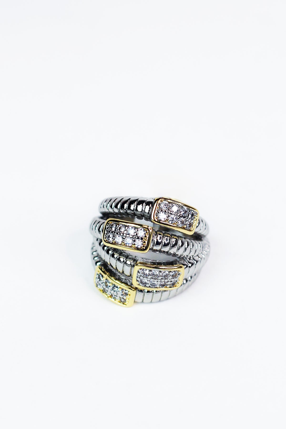 2-Tone 4-Row Rhinestone Buckle Design Fashion Ring