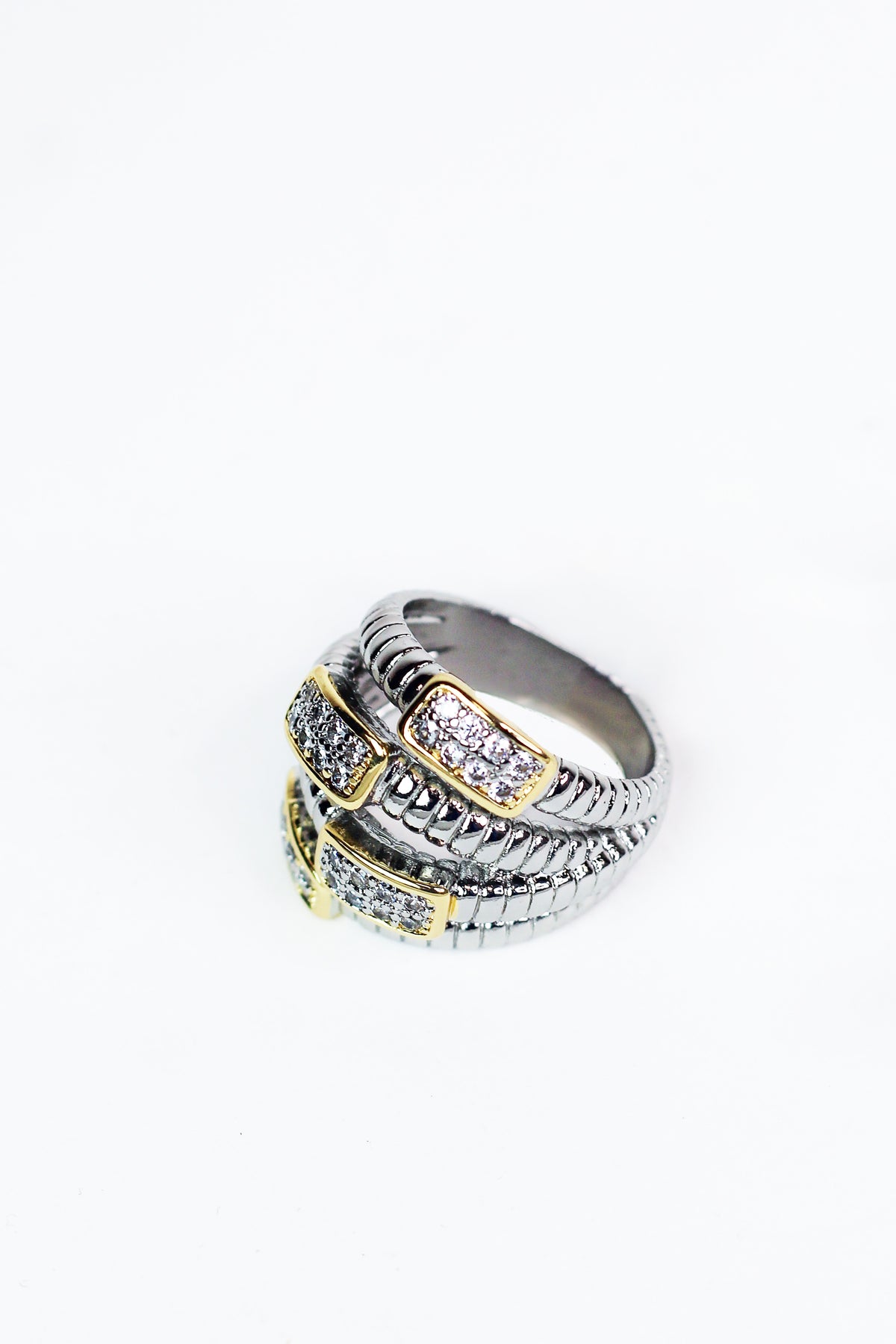2-Tone 4-Row Rhinestone Buckle Design Fashion Ring