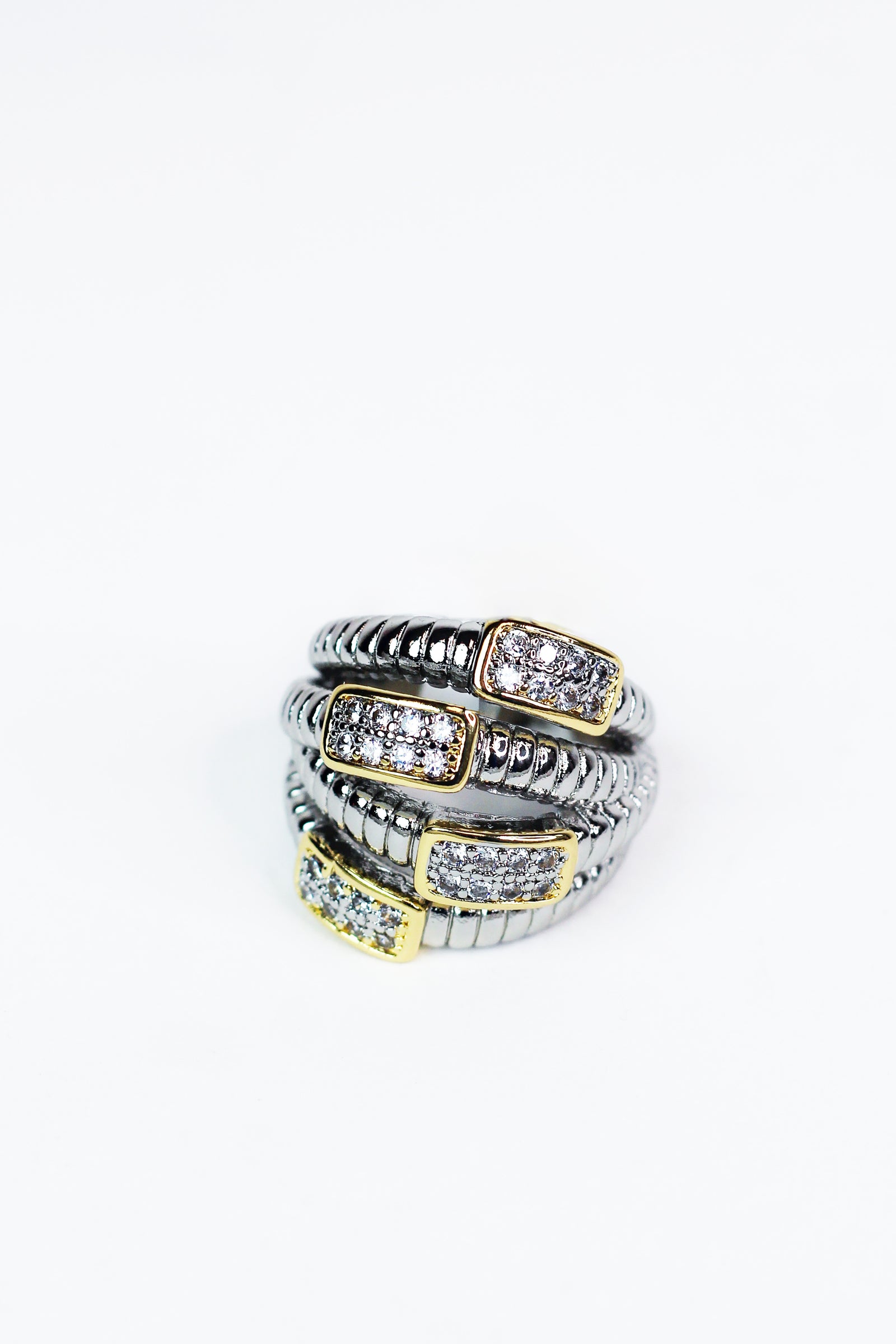 2-Tone 4-Row Rhinestone Buckle Design Fashion Ring