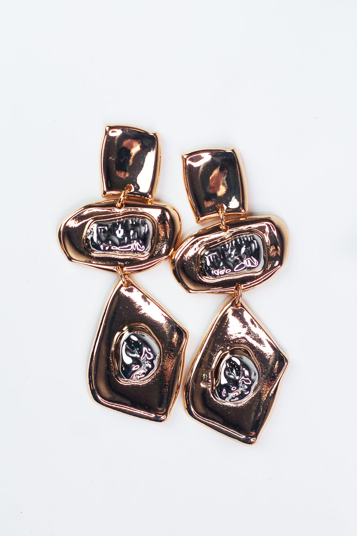 2-Toned Metal Geometric Drop Earrings
