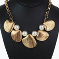 Metal Pearl Shell Statement Necklace