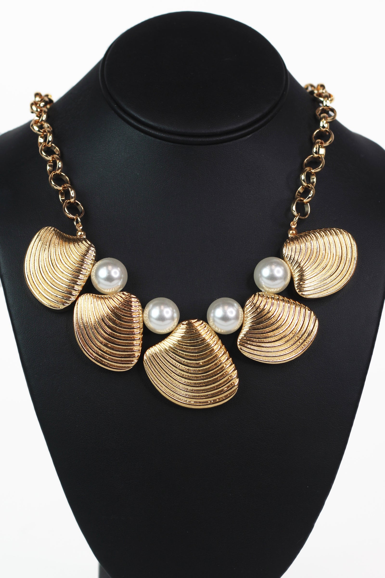Metal Pearl Shell Statement Necklace