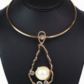 Metal Pearl Teardrop Pendant Statement Necklace