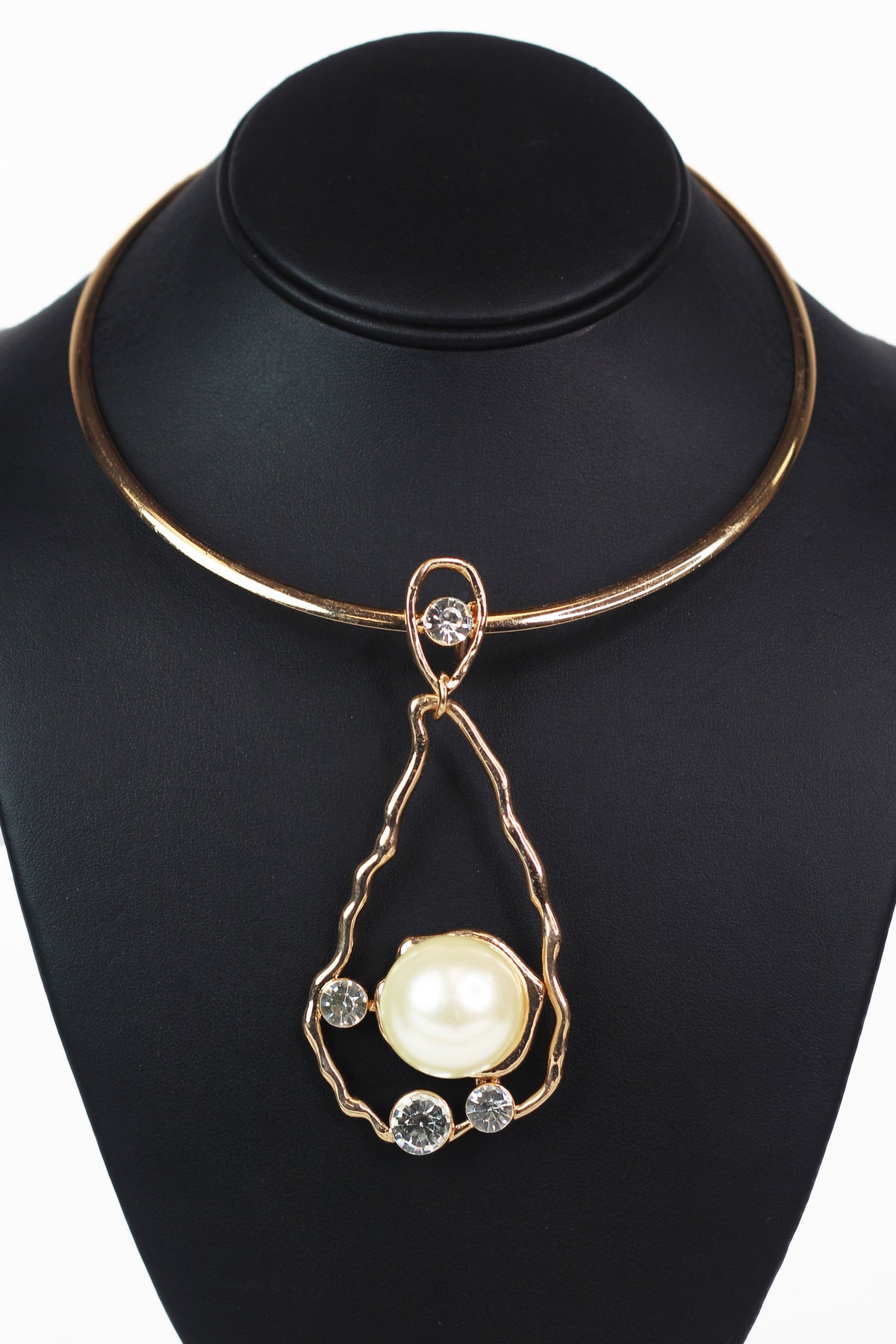 Metal Pearl Teardrop Pendant Statement Necklace