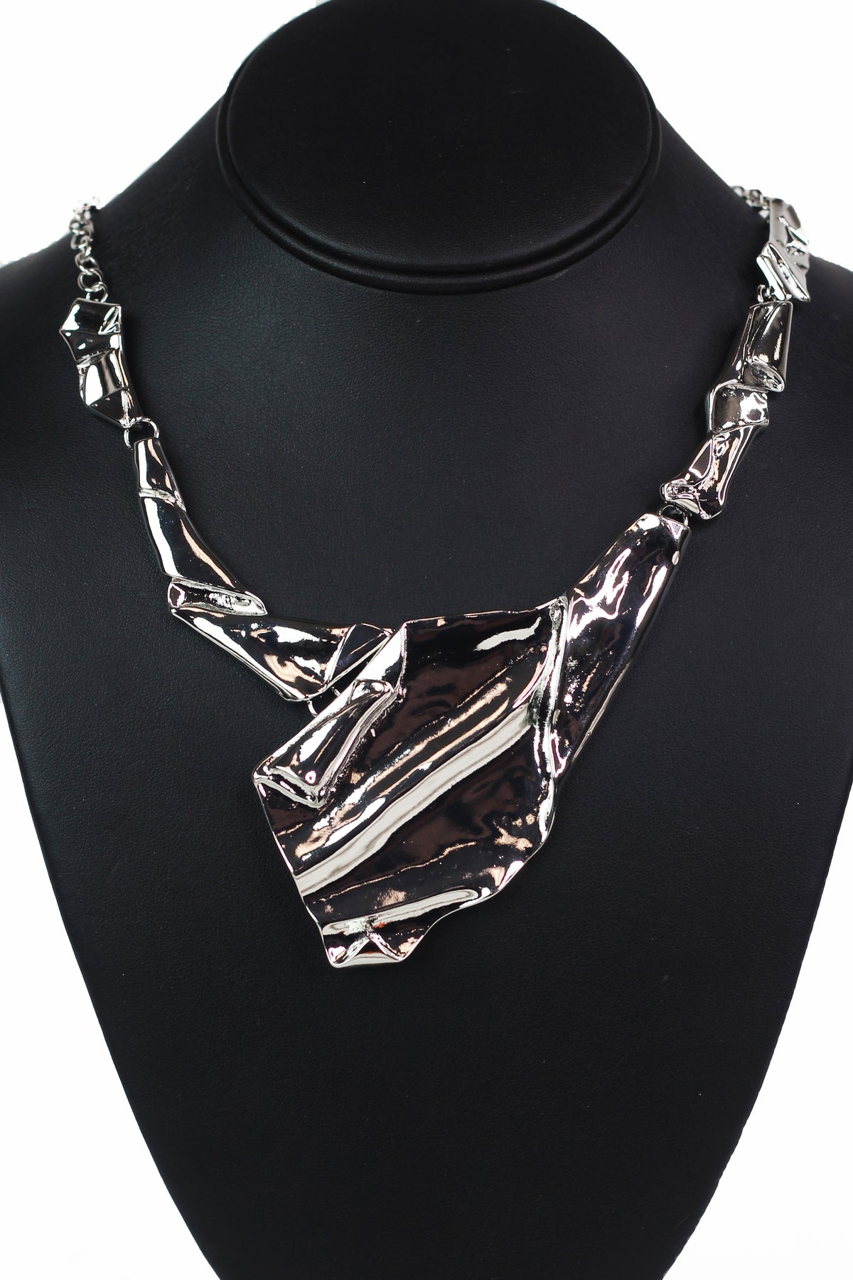 Bold Metal Abstract Crinkled Texture Necklace