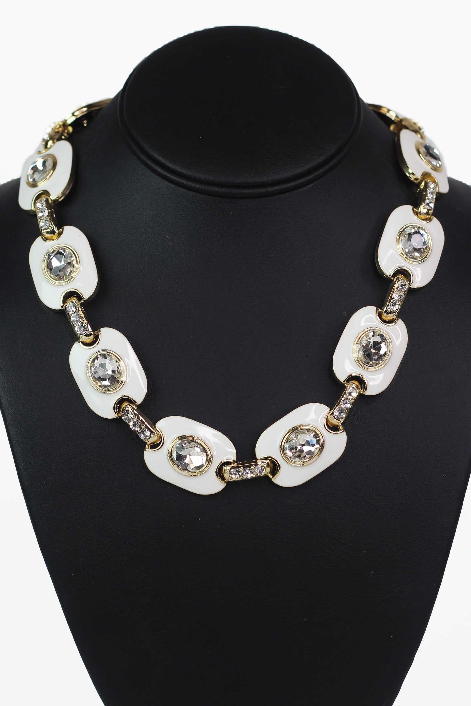 Vintage Geometric Enamel & Rhinestone Statement Necklace
