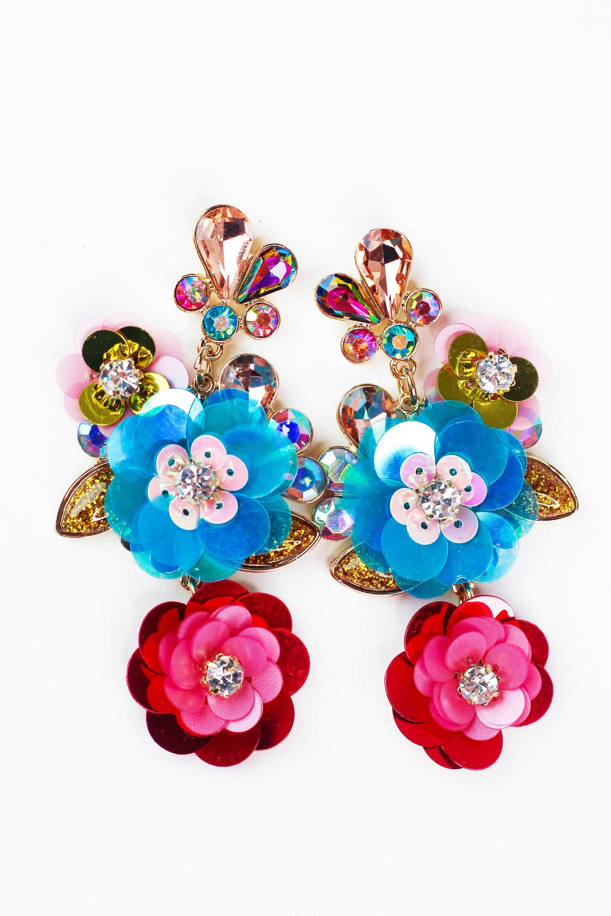 Rhinestone Post Drop Floral Earrings