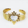 Hammered Metal Sun Pendant Pearl Center Cuff Bracelet