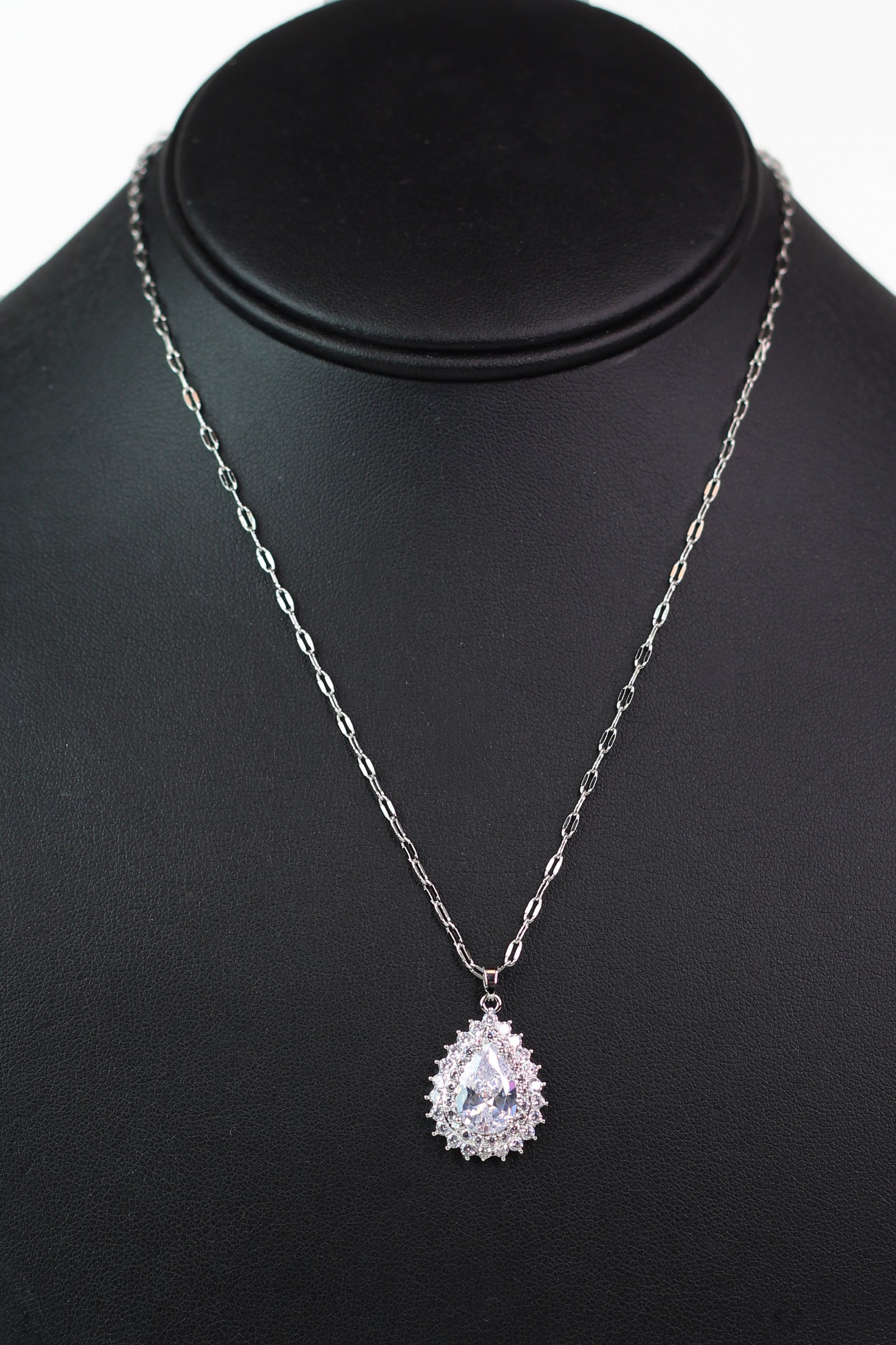 Two Row Trim Teardrop Pendant Necklace