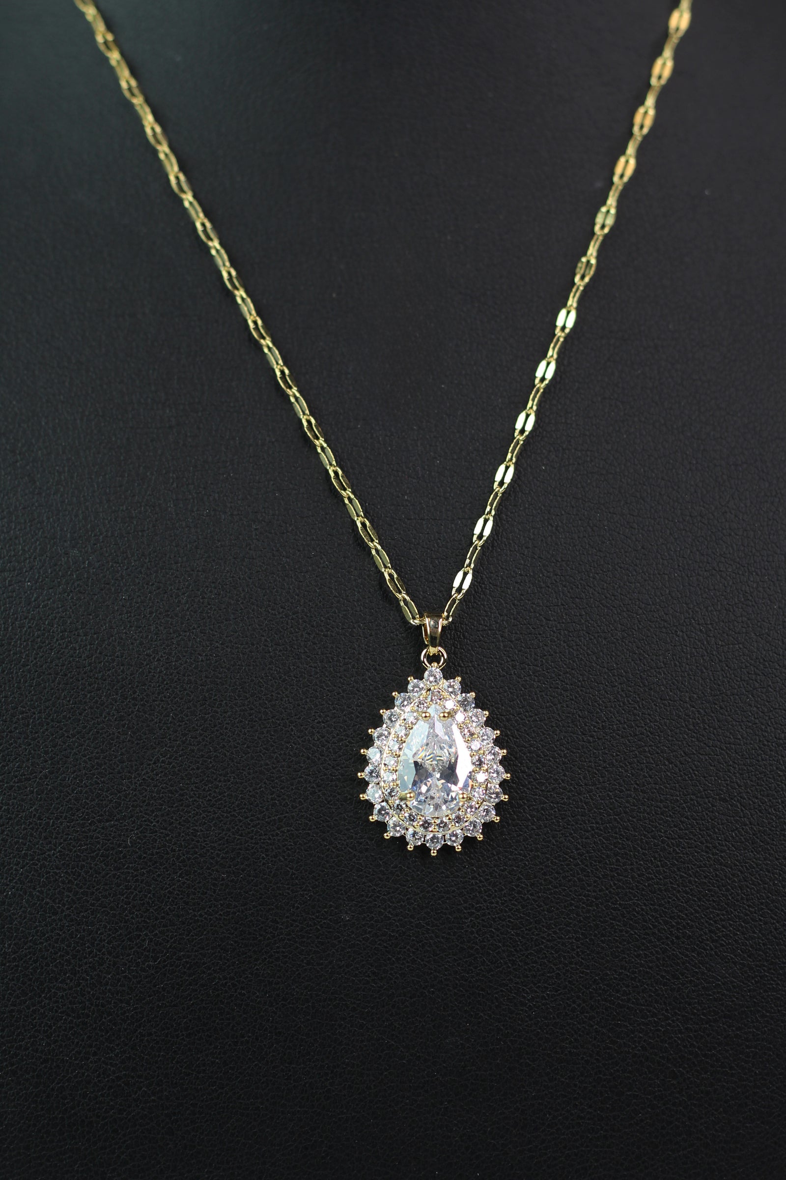Two Row Trim Teardrop Pendant Necklace