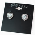 Pave Trim Heart Stone Stud
