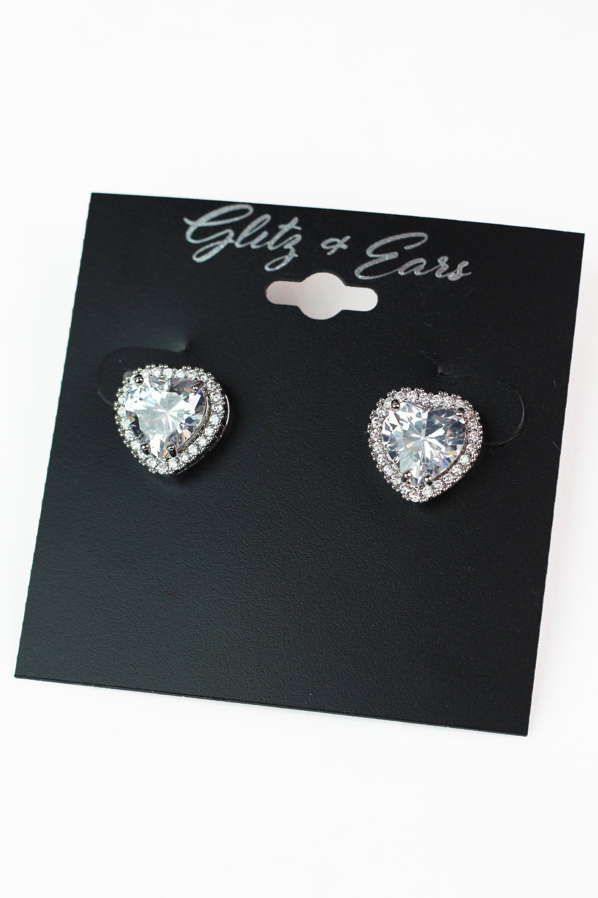 Pave Trim Heart Stone Stud