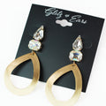 Teardrop & Emerald Stone Brush Open Teardrop Earring