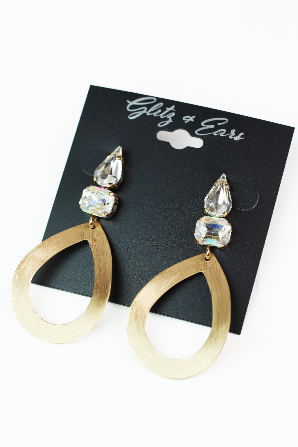 Teardrop & Emerald Stone Brush Open Teardrop Earring