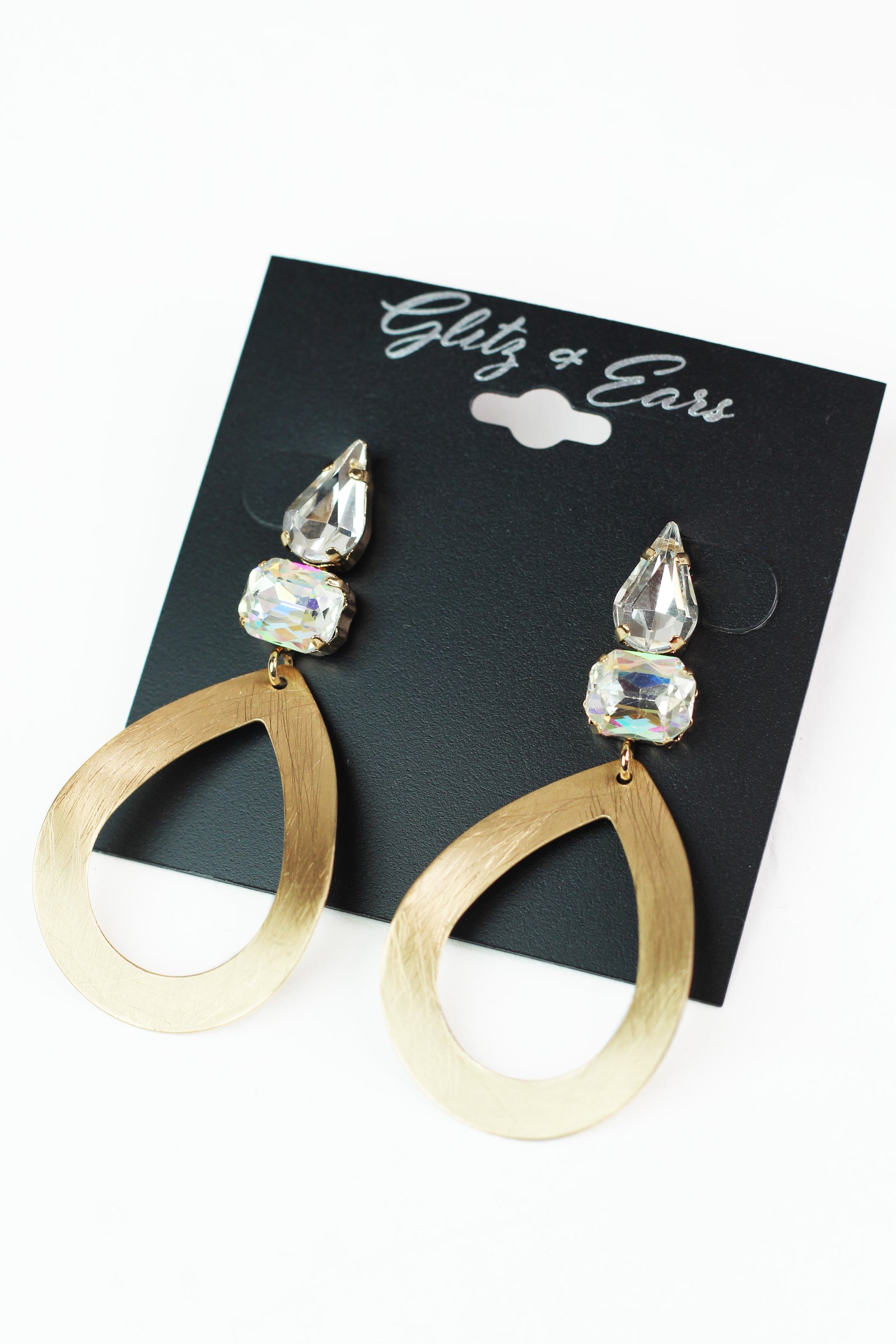 Teardrop & Emerald Stone Brush Open Teardrop Earring