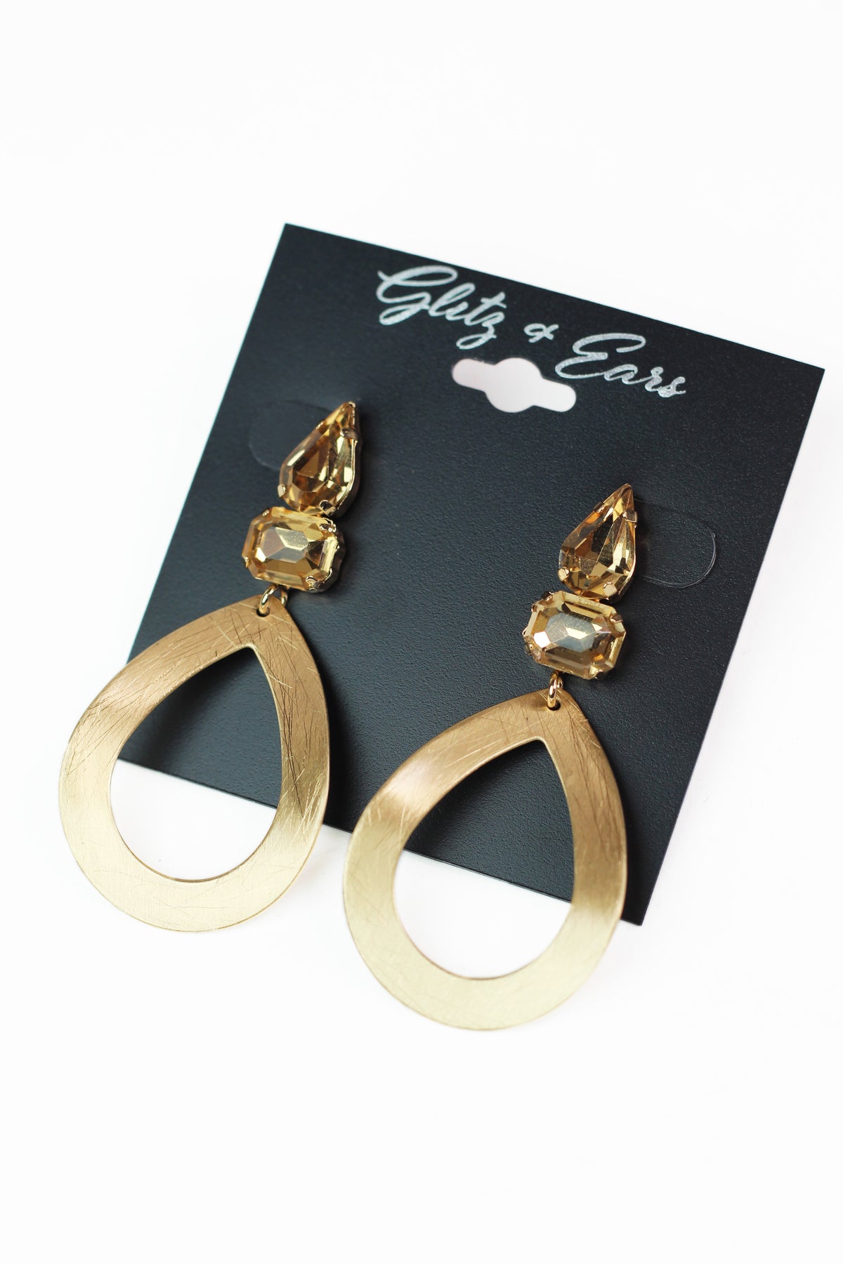 Teardrop &amp; Emerald Stone Brush Open Teardrop Earring