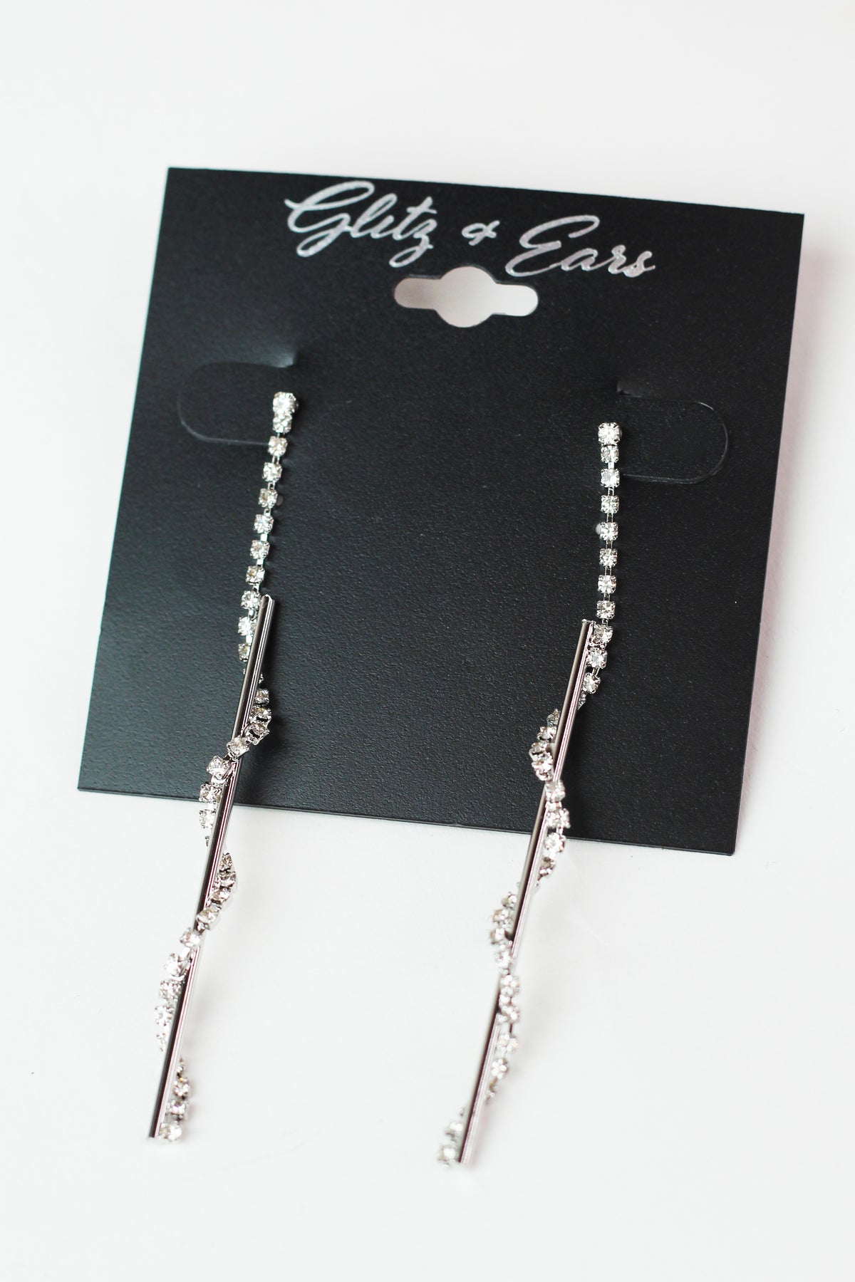Metal Bar & Rhinestone Twist Long Earring