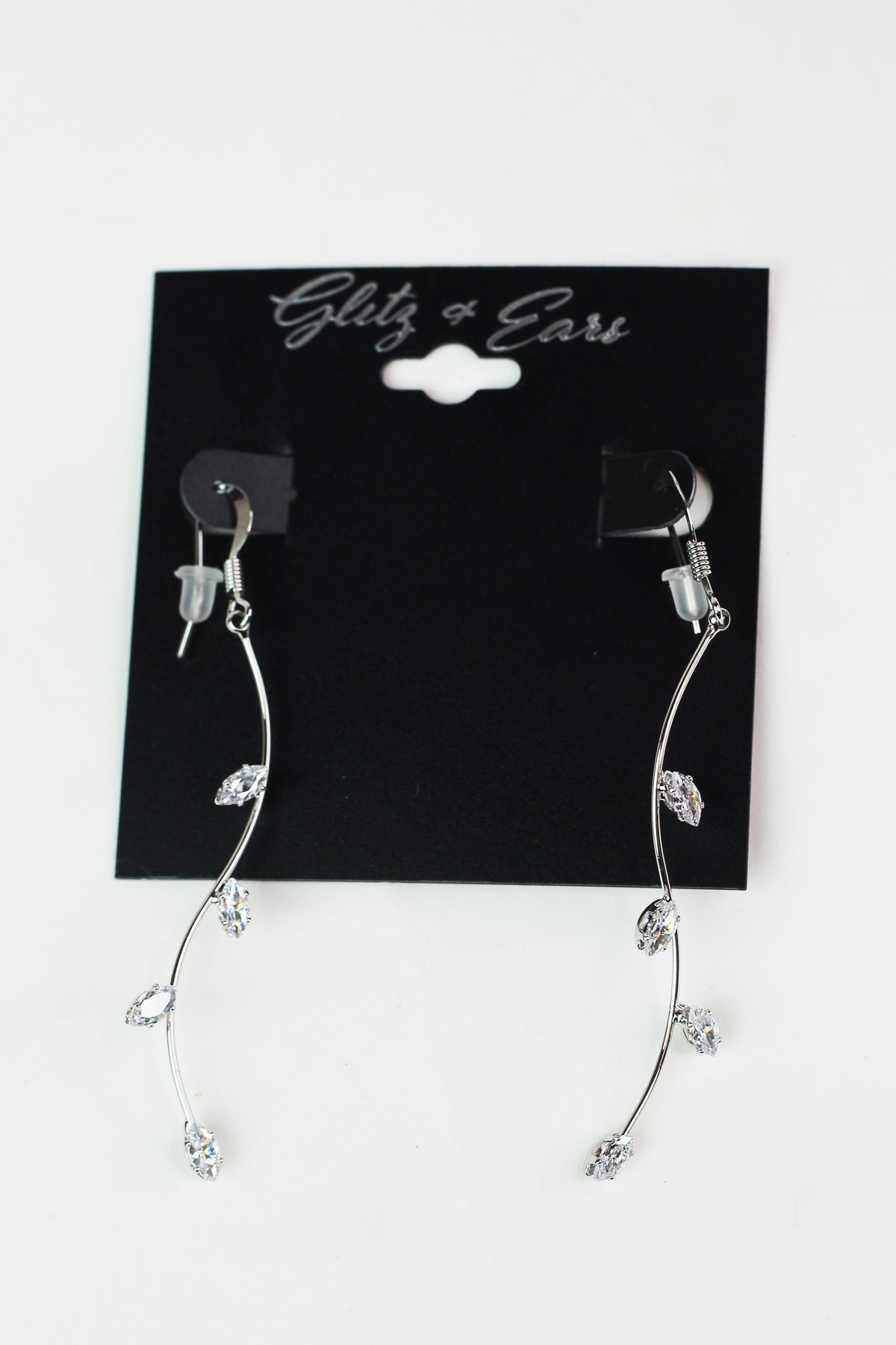 Thin Wavy Bar Four Spaced Almond Stones Earring