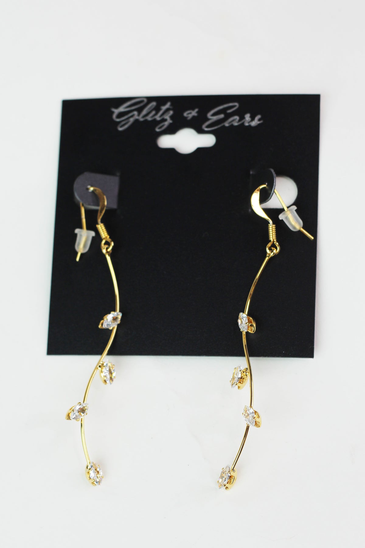 Thin Wavy Bar Four Spaced Almond Stones Earring