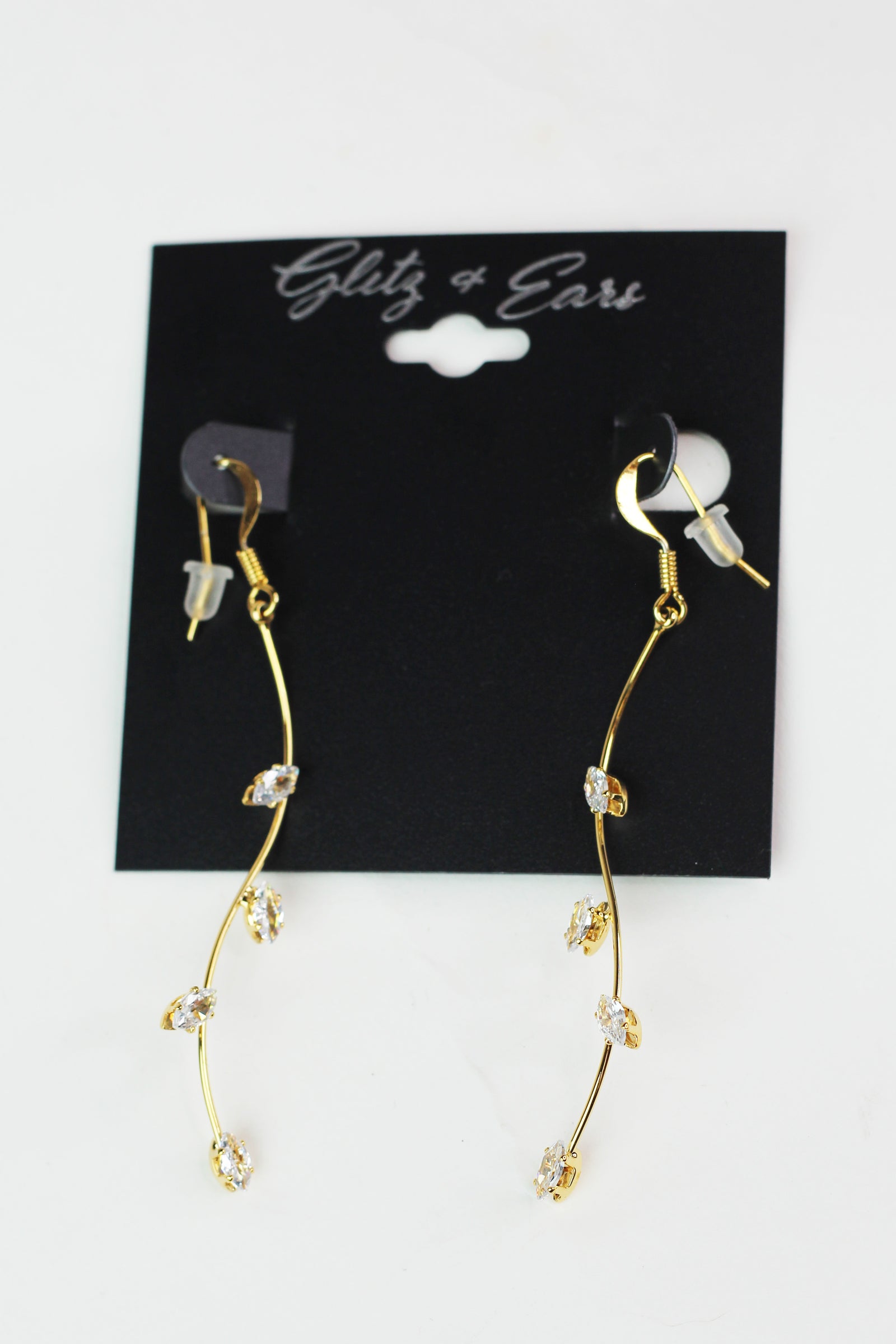 Thin Wavy Bar Four Spaced Almond Stones Earring
