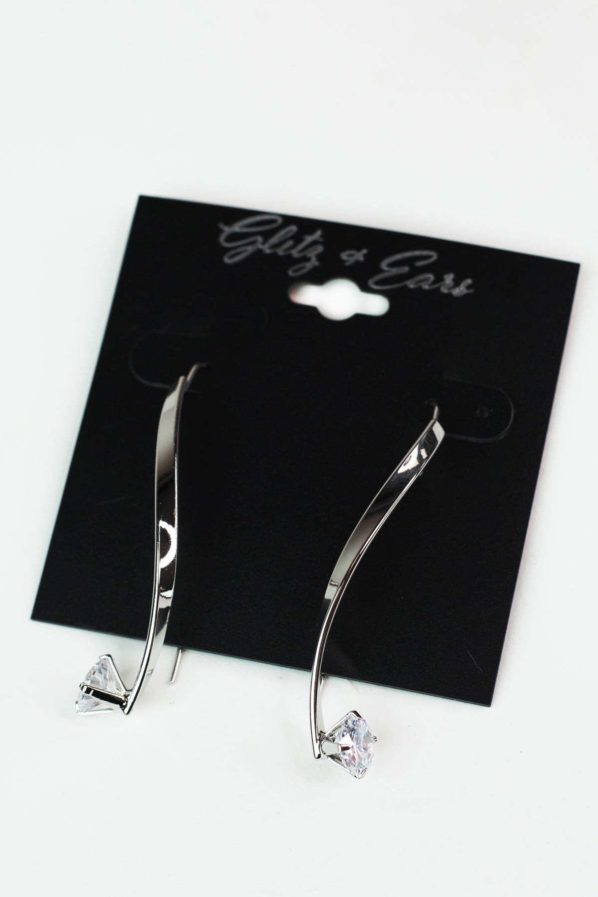 Metal Swirl Bar Stone End Earring