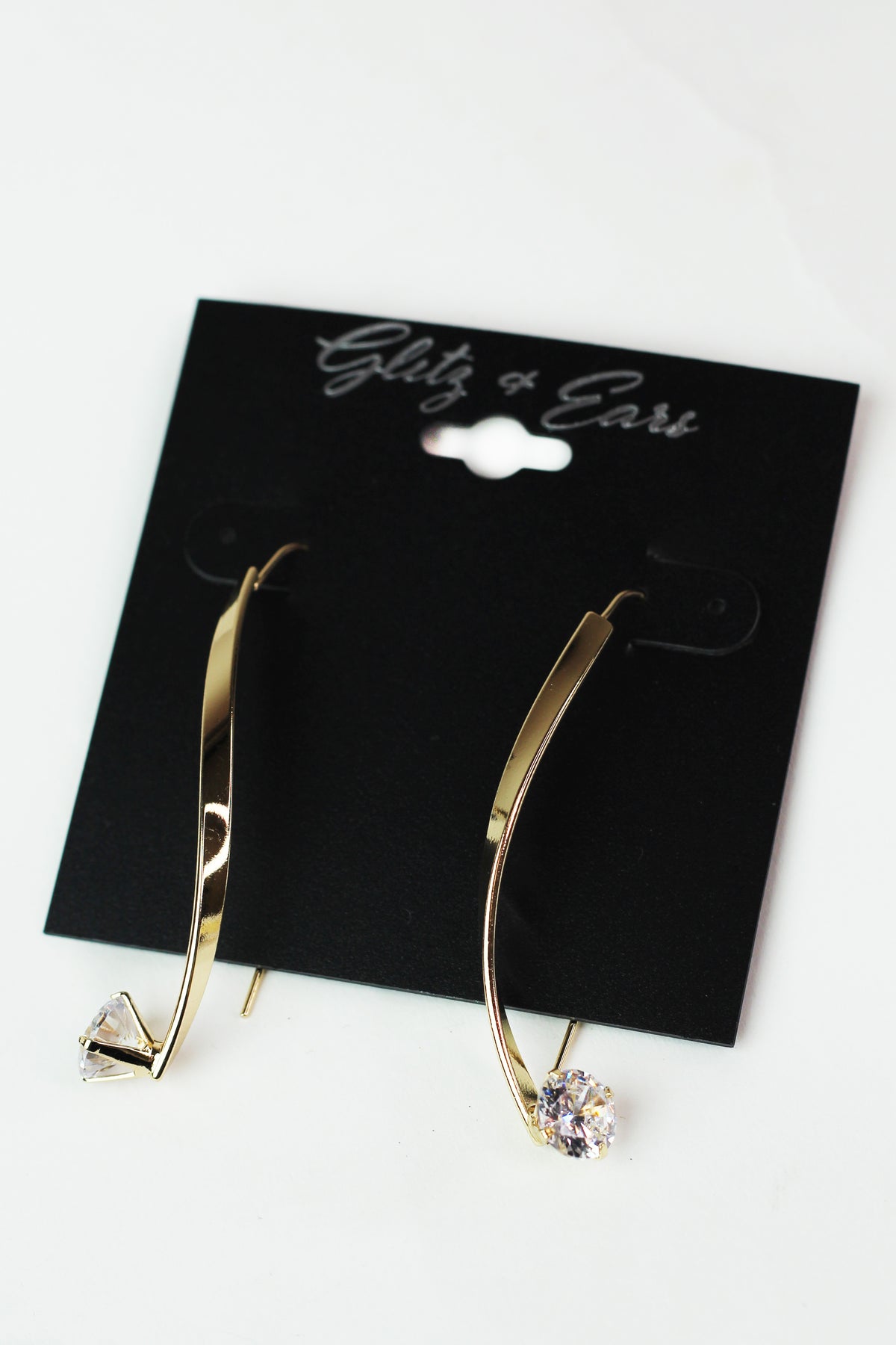 Metal Swirl Bar Stone End Earring
