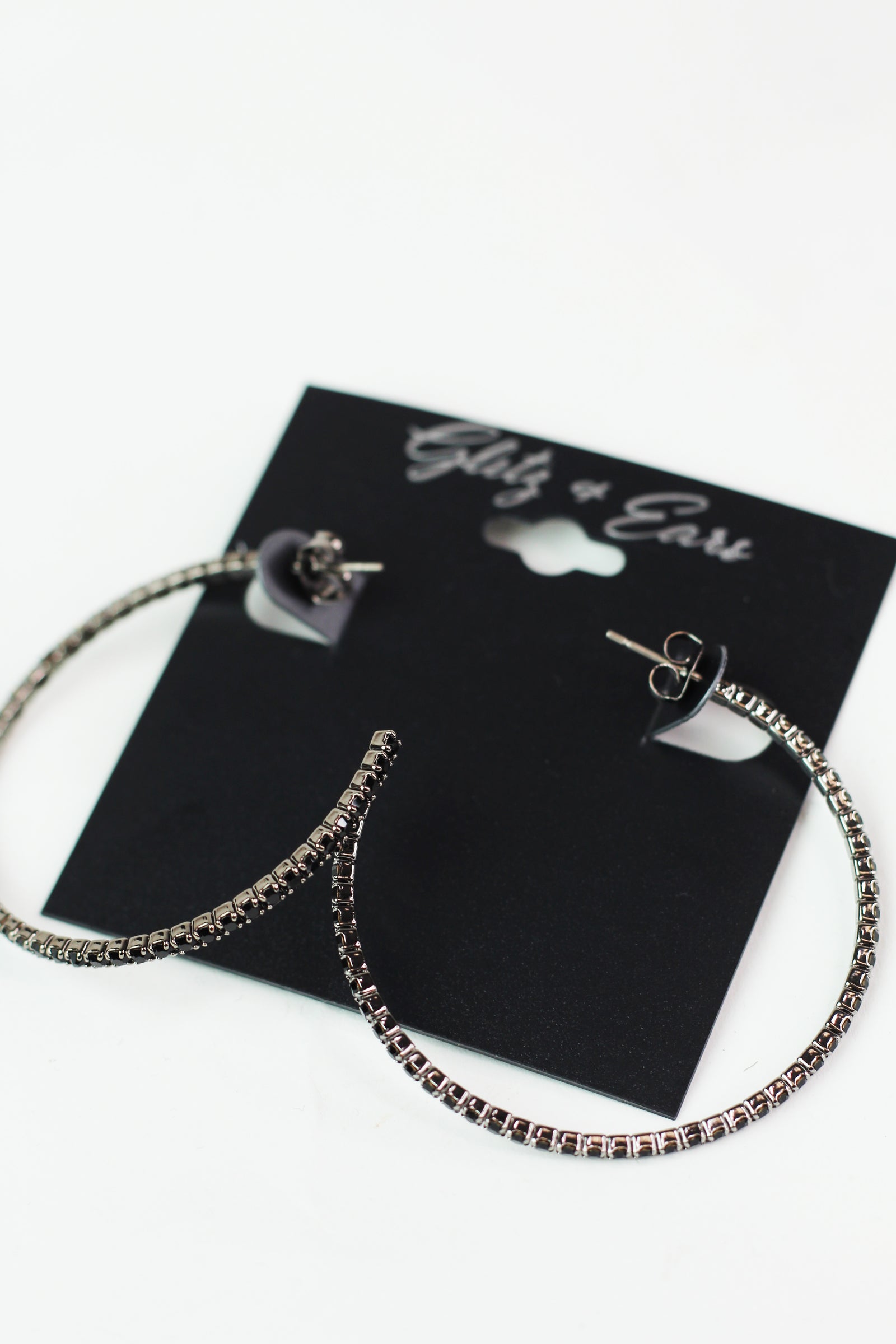 Thin Rhinestone Outside Open Back Medium Hoop