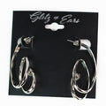 Textured Open Oval Rows Stone End Earring