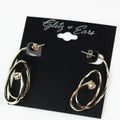 Textured Open Oval Rows Stone End Earring