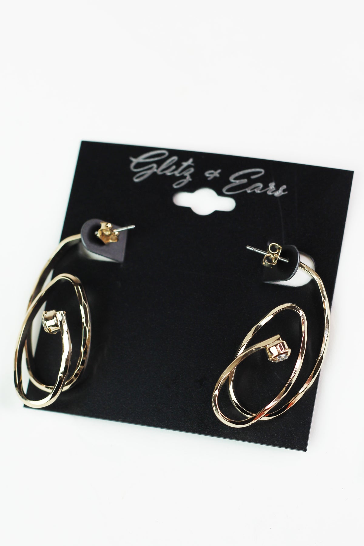 Textured Open Oval Rows Stone End Earring