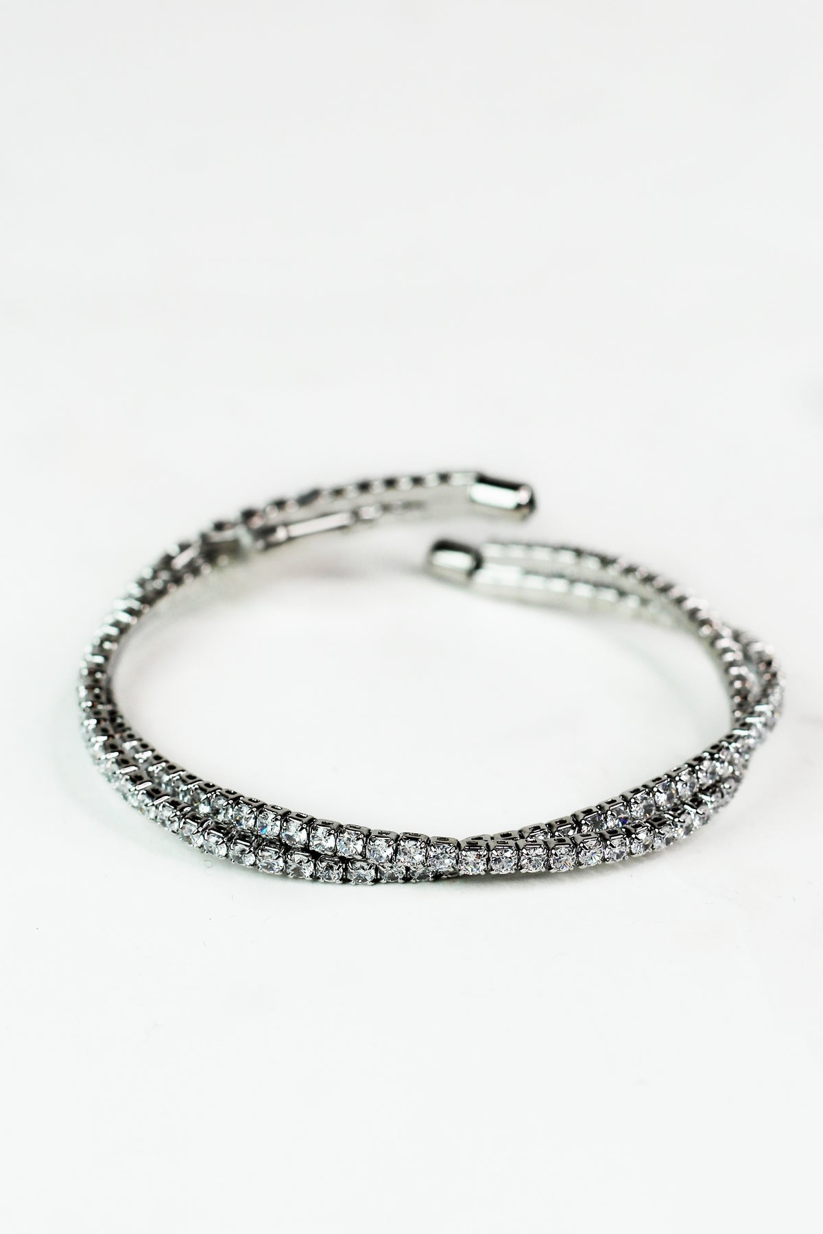 Two Row Rhinestone Thin Twist Bangle