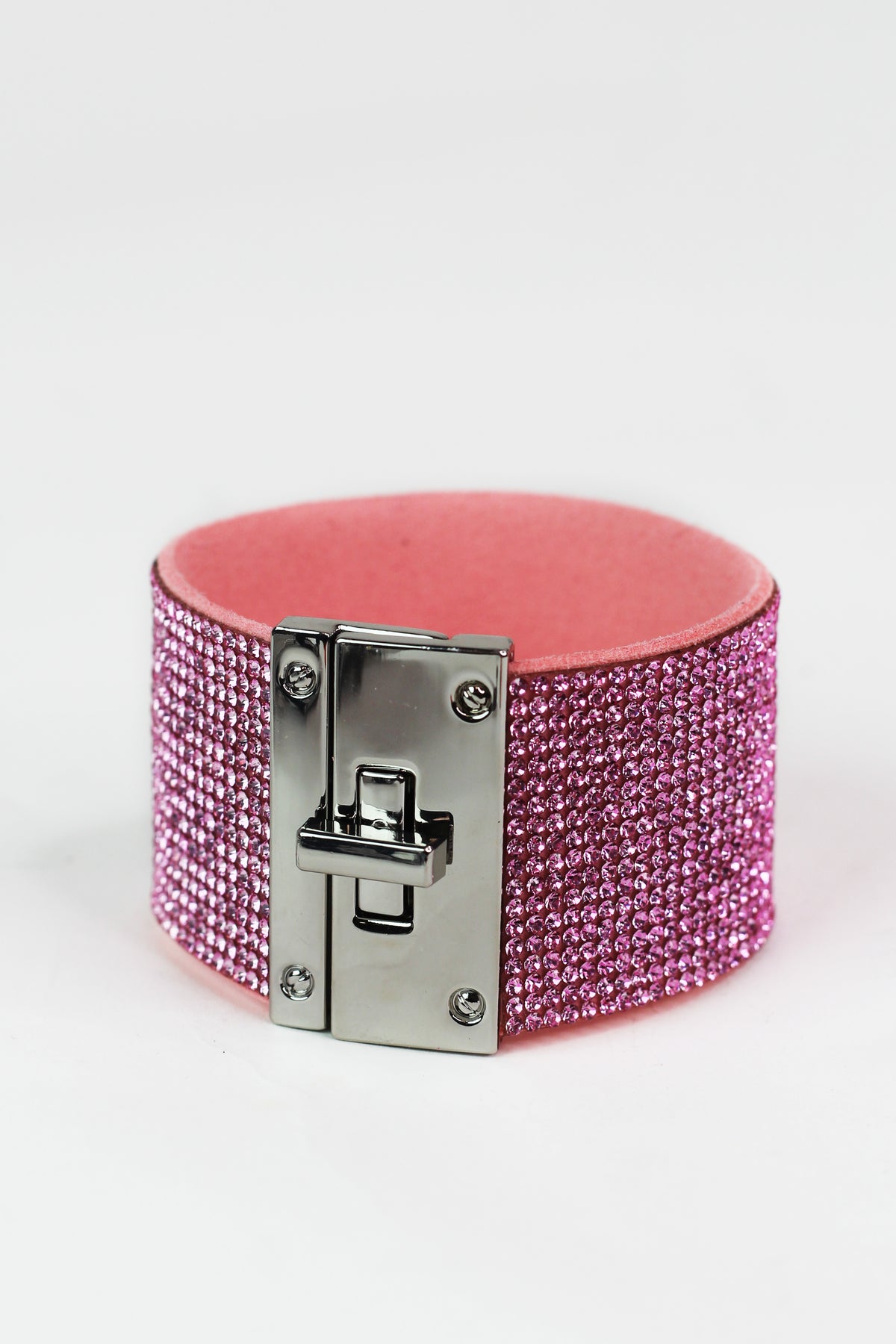 Wide Rhinestone Twist Lock Bracelet
