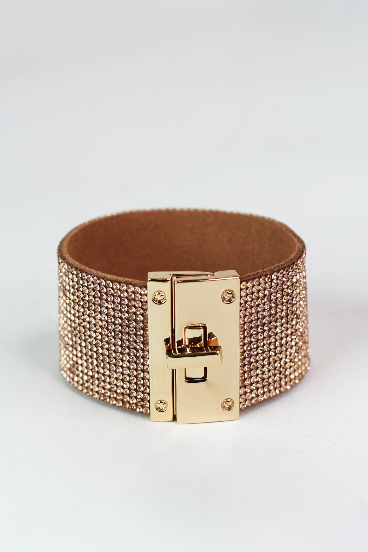 Wide Rhinestone Twist Lock Bracelet