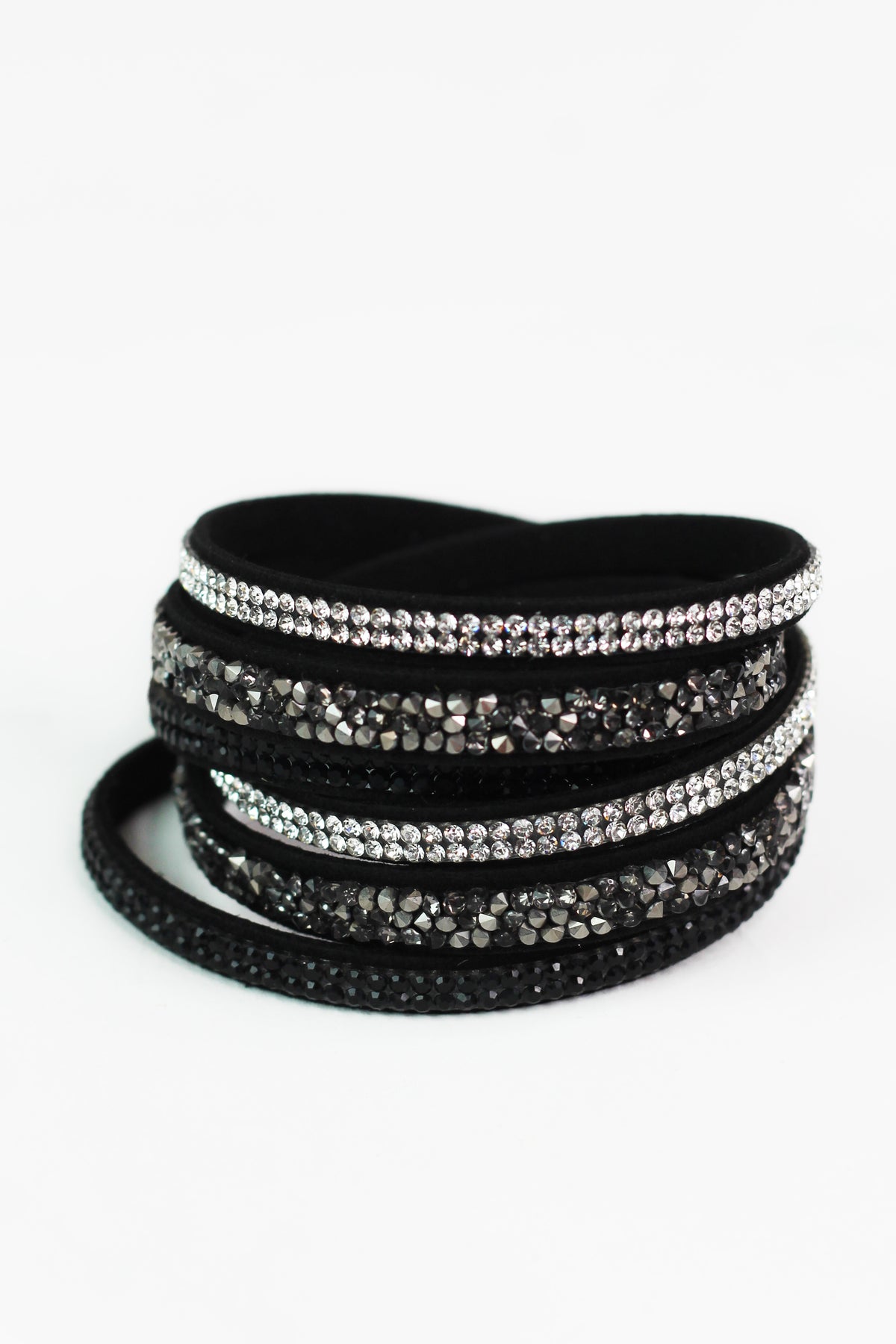 Tri-Tone Crushed Stone &amp; Rhinestone Wrap Bracelet